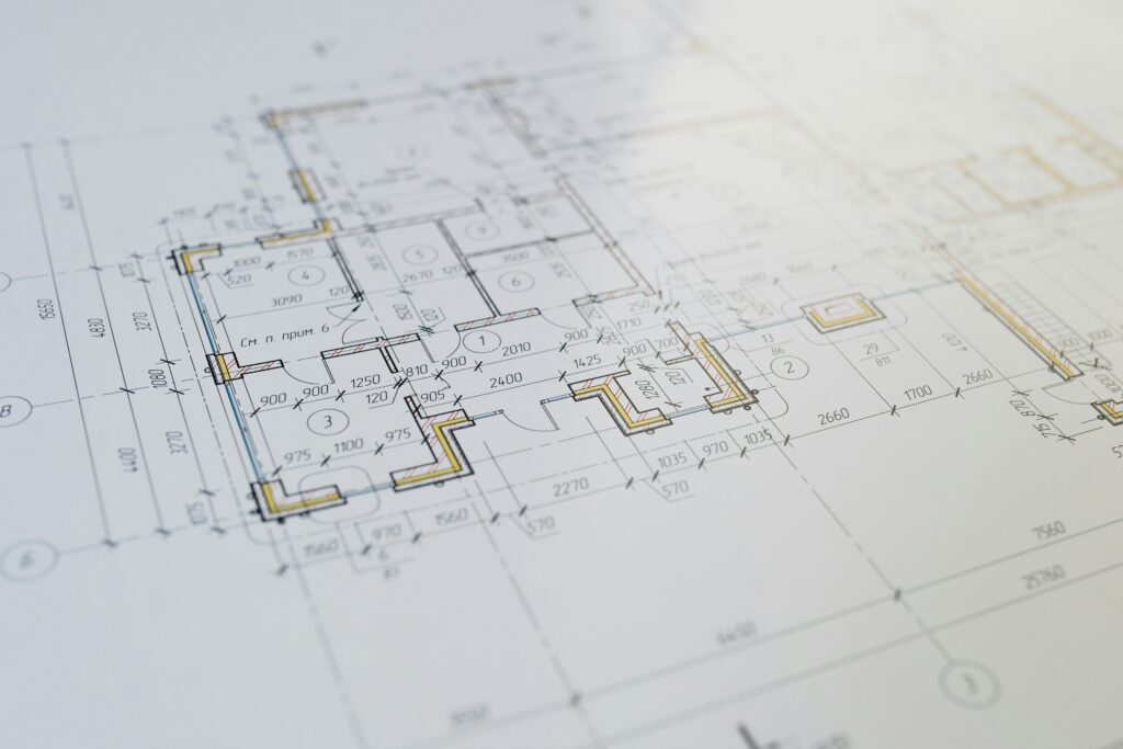 High-resolution close-up of an architectural floor plan showcasing design details.